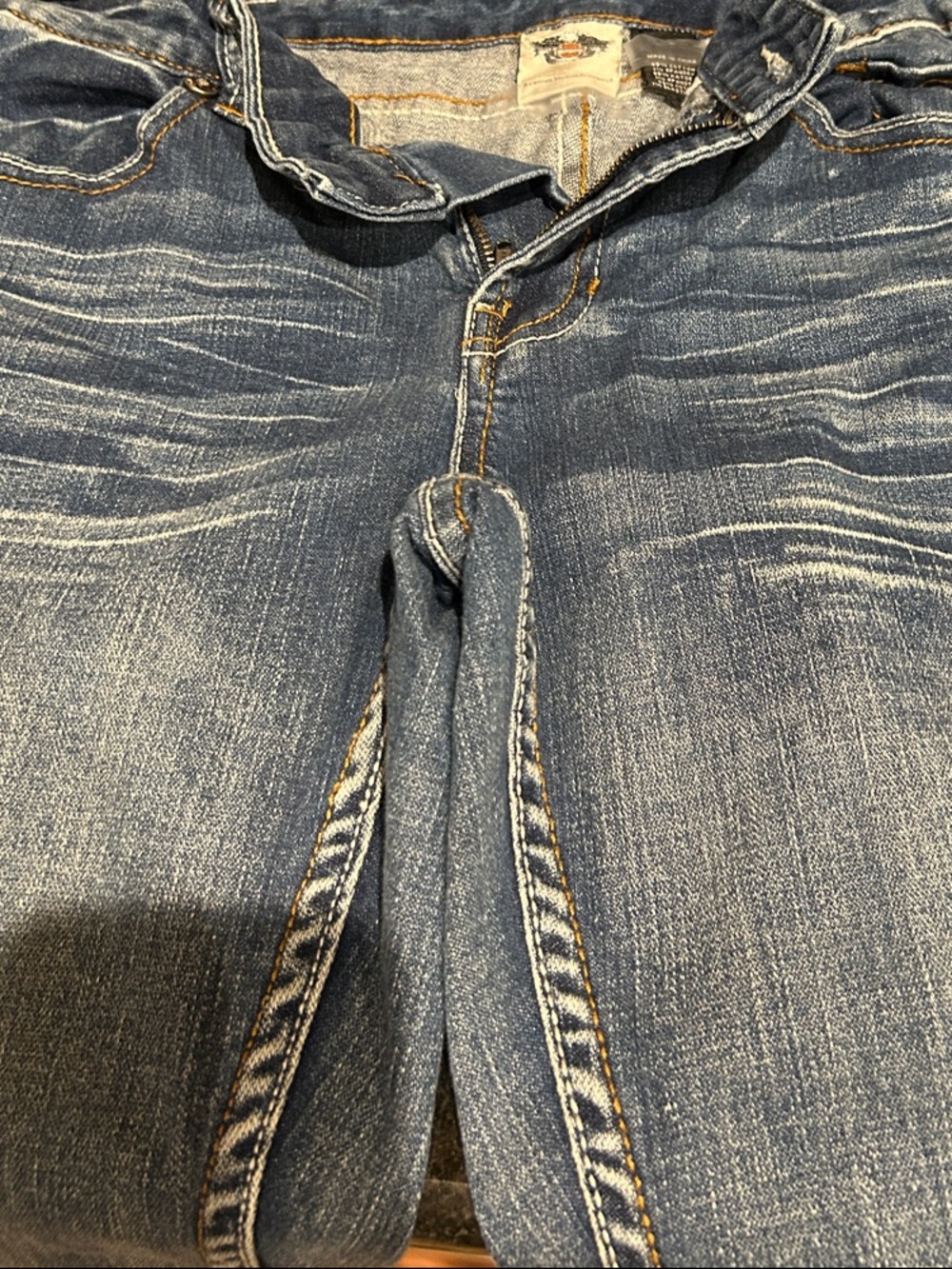 Harley-Davidson Women's Jeans in Washed Blue with Contrast Stitching